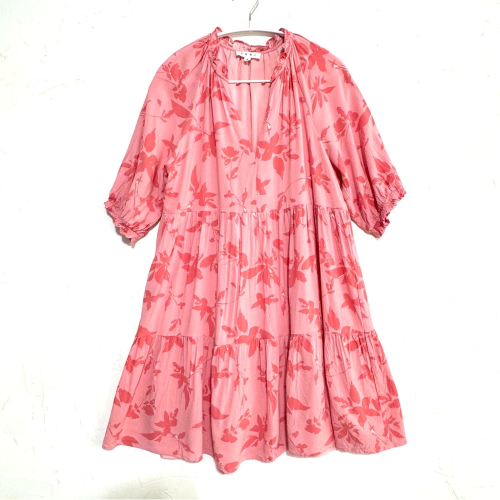 THML Pink Floral Mini Dress Tiered Babydoll Puff Sleeve